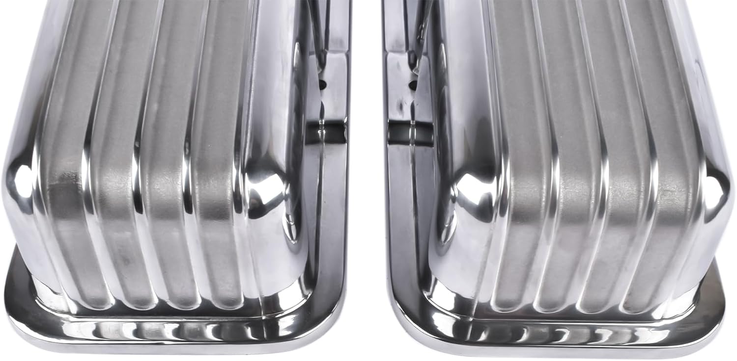 Polished Aluminum Finned Short Valve Cover Replacement for Chevy small block 283, 302, 305, 327, 350, 400 1958-86