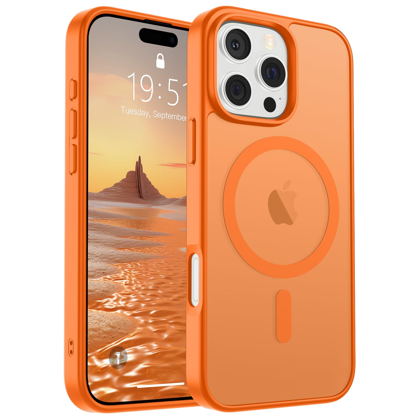 SUPFINE Magnetic for iPhone 16 Pro Case (Compatible with MagSafe) (Military Grade Drop Protection) Translucent Matte Shockproof Phone Cover,Starry Orange