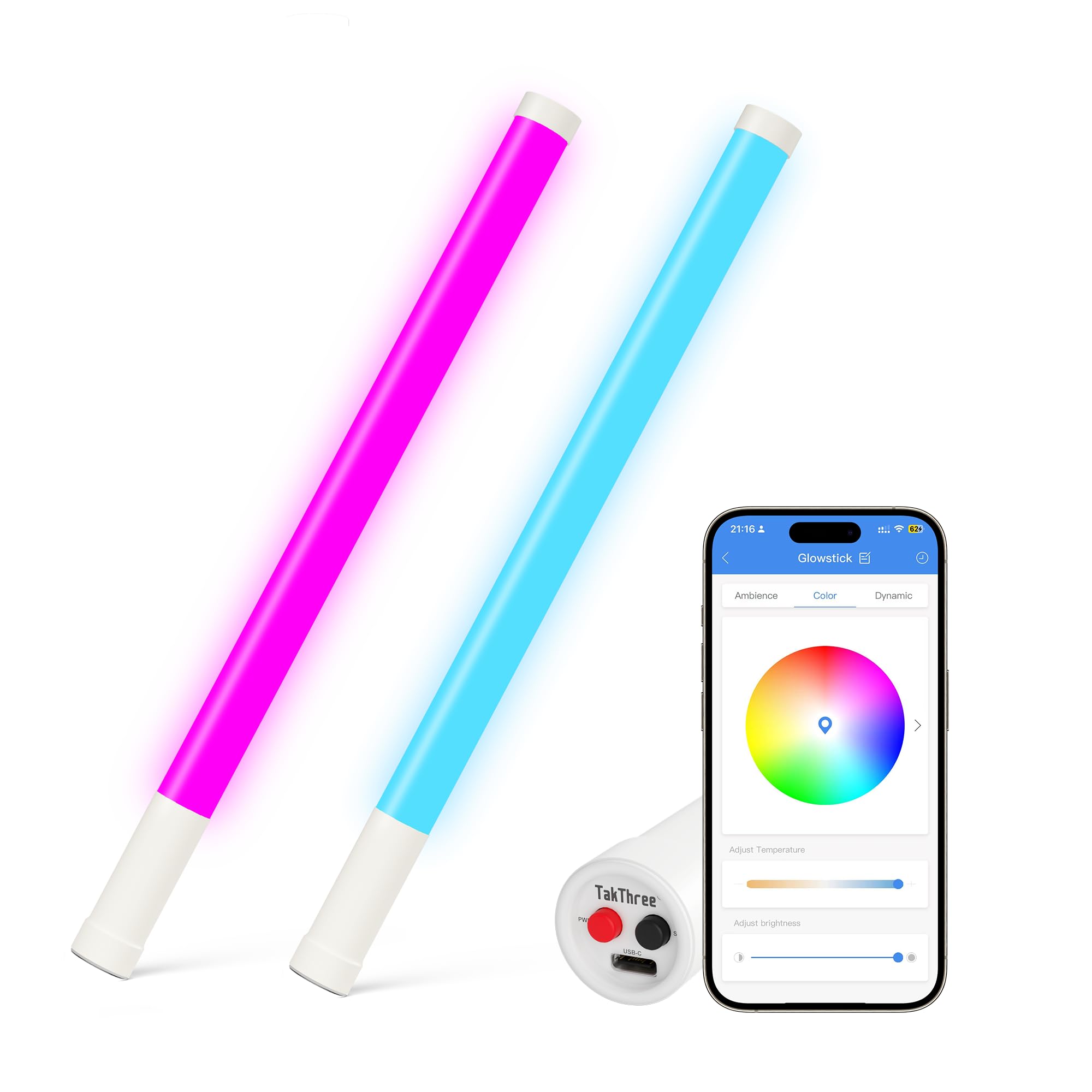 Palillos brillantes LED recargables inteligentes con control de aplicación y sincronización de música, barras de luz interactivas de primera calidad, recargables por USB-C, sincronización de