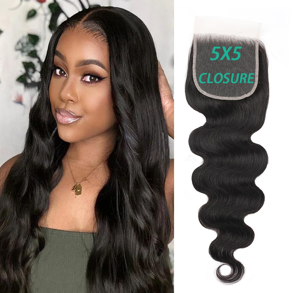 5x5 HD Lace Closure Human Hair 12 Inches Body Wave Closure Human Hair Closure for Black Woman Single Knot Pre-Plucked With Baby Hair Natural Black Color 12 Inches