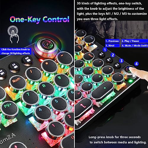Image of ChamZA Multimedia Mechanical Keyboard Blue Switches w /Knob Wired Retro Typewriter Keyboard 104 Keys Gaming Keyboard RGB K820 - Black