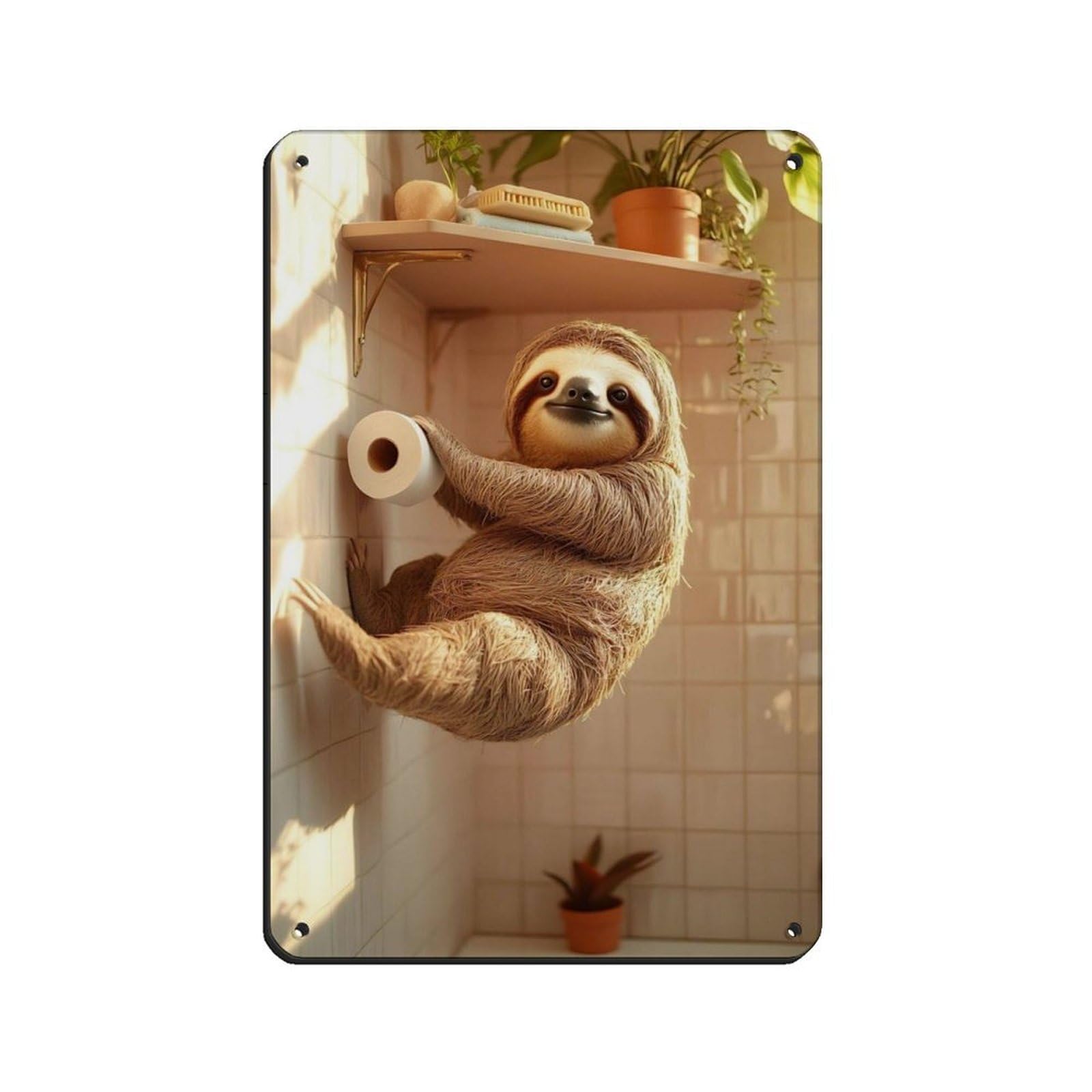Lxwnze 20L X 30W Cm Cute Sloth, Bathroom Decor Tin Sign Vintage Metal Pub Club Cafe Bar Home Wall Art Decoration Poster Retro 8X12inch(20X30cm)