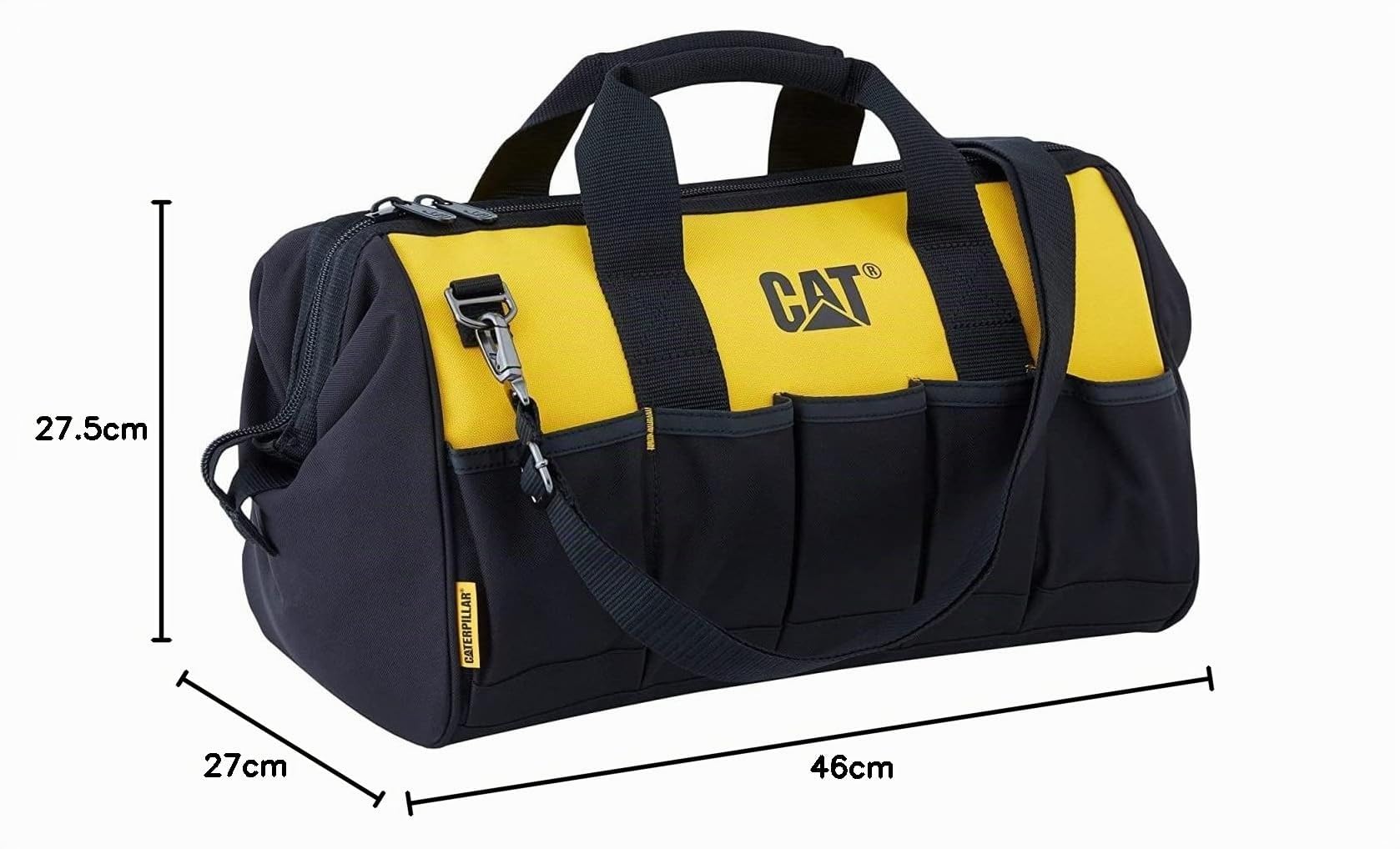 CATERPILLAR - Sac a outils 28L Base PVC Tissu Polyester 600D 10 poches extérieures 10 poches intérieures Léger