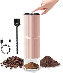 Portable Electric Conical Burr Coffee Grinder, USB-C Rechargeable Cordless Handheld, Adjustable Settings & Auto-Stop, Metal Shell for Travel, Camping, Home Espresso & French Press - Pink