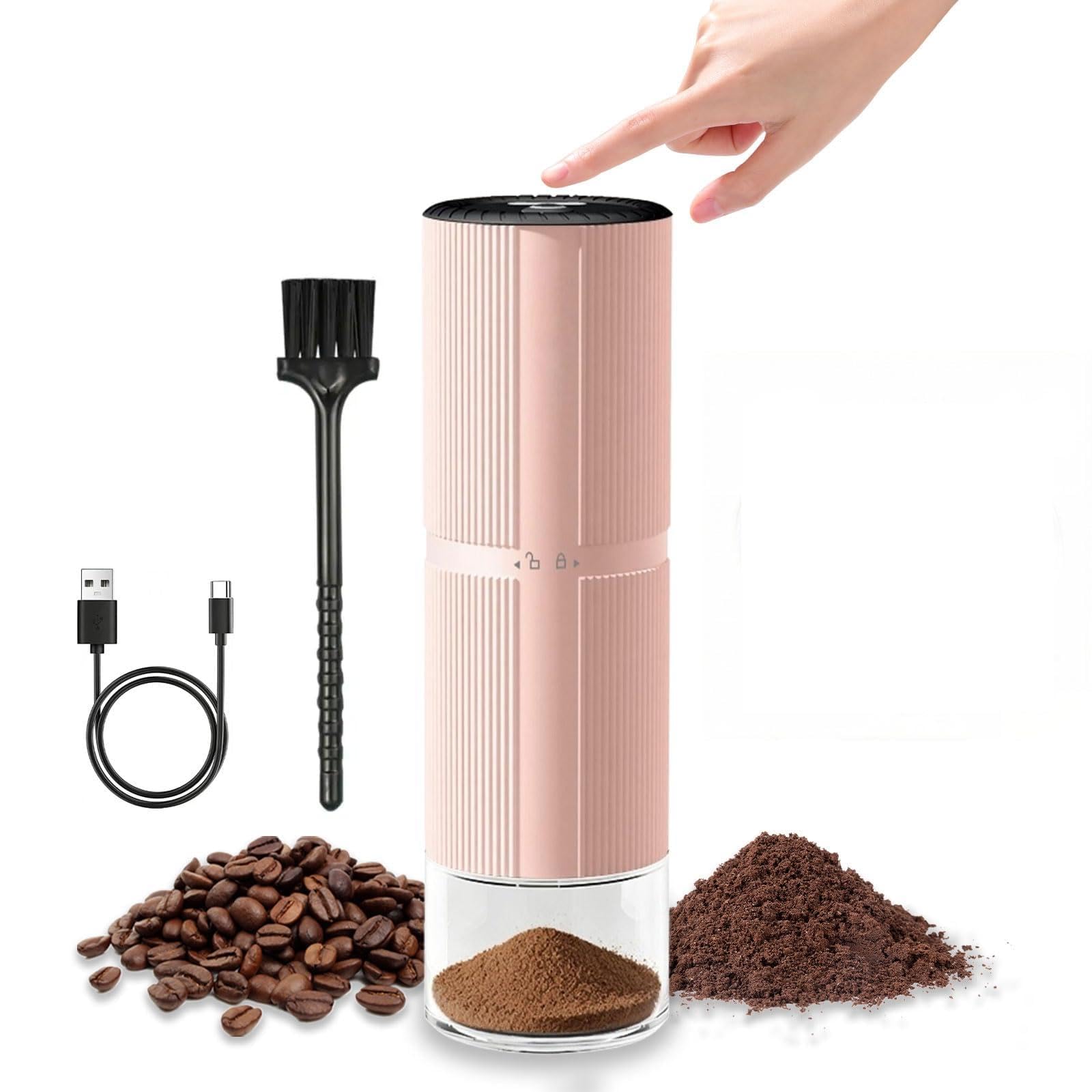Portable Electric Conical Burr Coffee Grinder, USB-C Rechargeable Cordless Handheld, Adjustable Settings & Auto-Stop, Metal Shell for Travel, Camping, Home Espresso & French Press - Pink