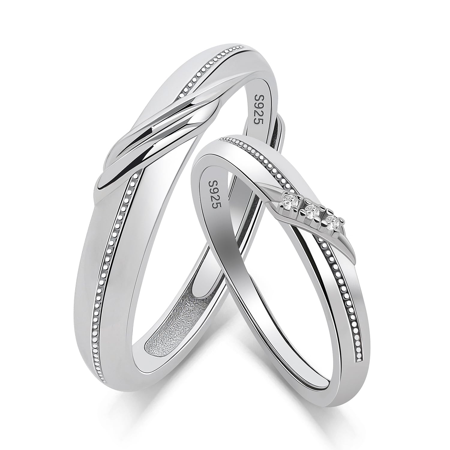 Meissa Bague Couple en Argent 925 – Anneaux Croisés Élégants pour Homme et Femme – Alliances Ajustables avec Détails Finement Sculptés – Cadeau d’Amour, Mariage, Anniversaire