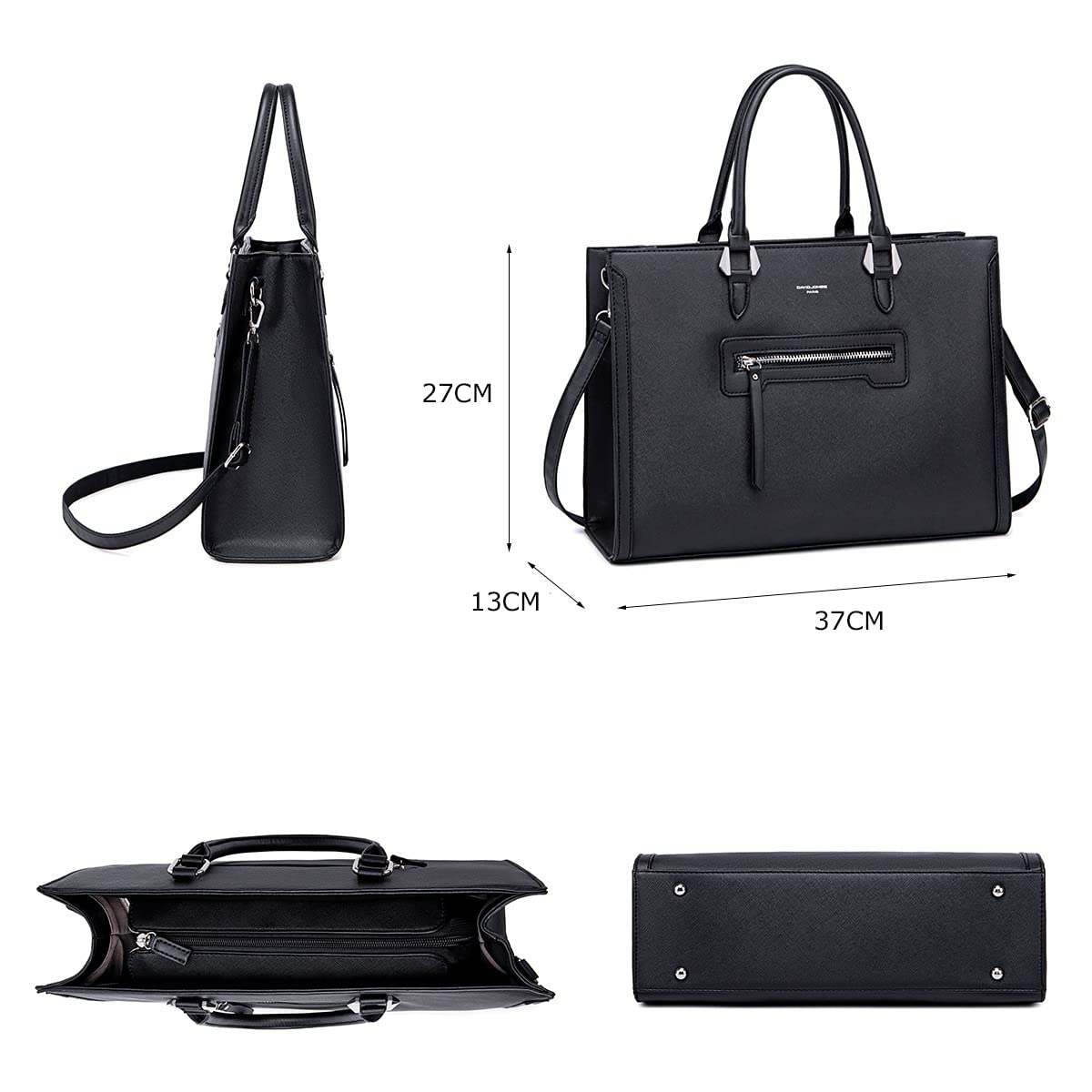 David Jones - Grand Sac à Main Femme - Cabas Fourre-Tout Cuir PU Rigide - Sac Elégant Ville Travail Poches Multiples - Shopper Porté Epaule Bandoulière - Capacité Moyenne - Mode Chic