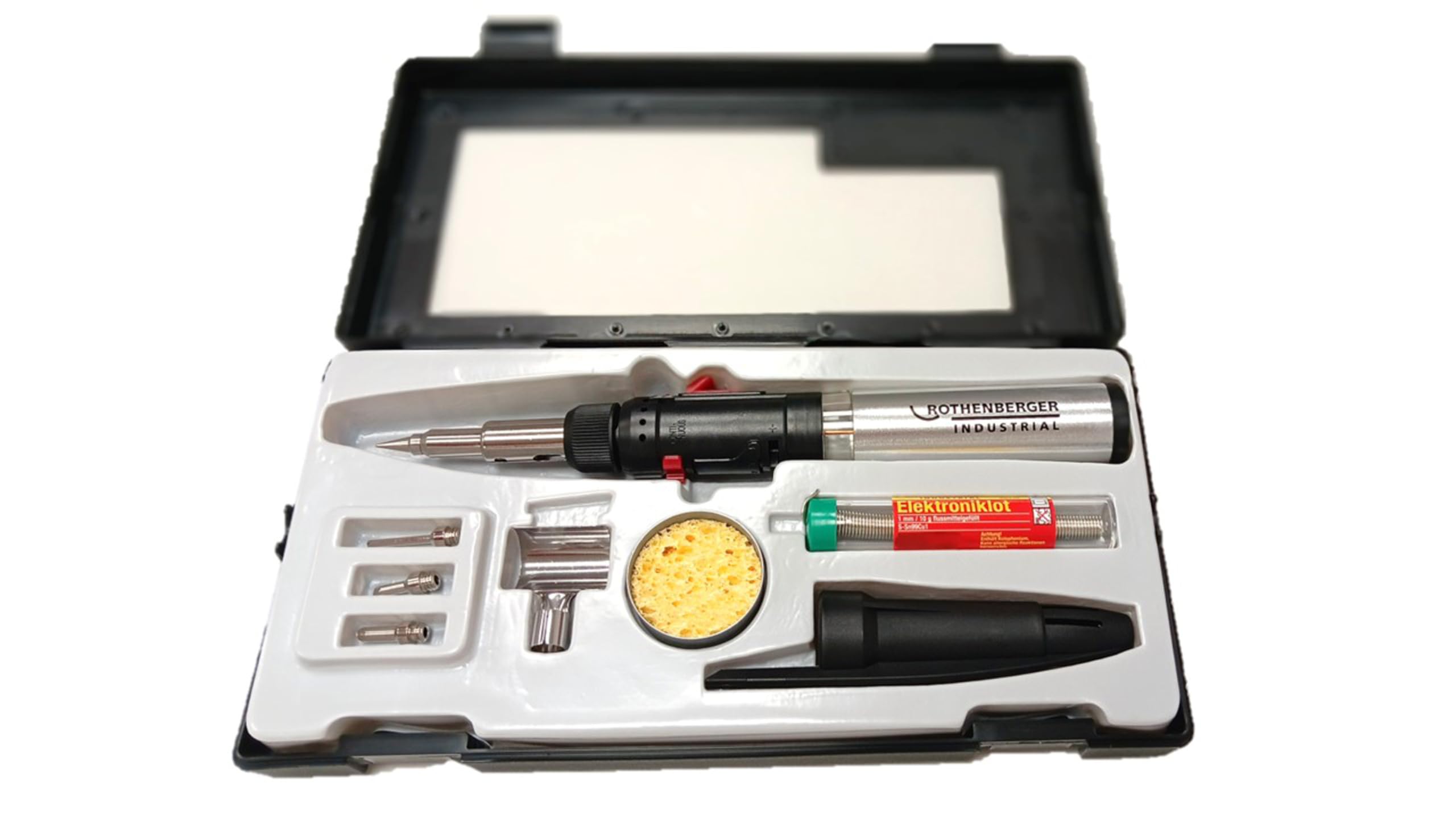 ROTHENBERGER Industrial HOT PEN soplete de gas piezoeléctrico soldador de precisión | 10 piezas en maletín | 450 °C – 600 °C | funcionamiento en posición invertida posible | 36060