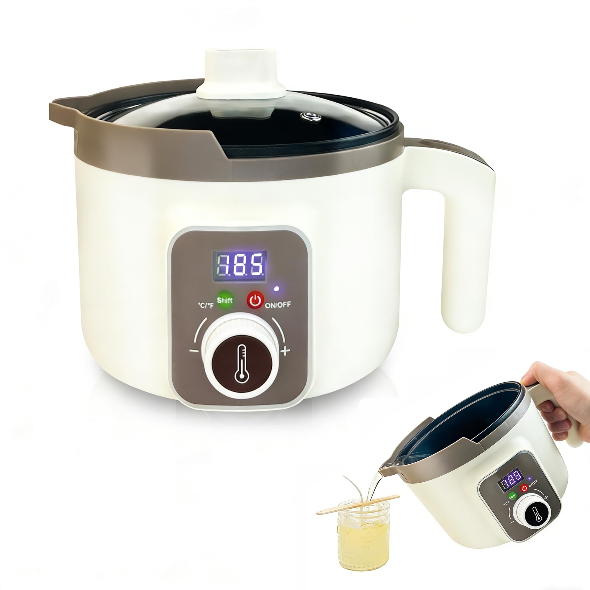 LINGQIAN Led Température Affichage Bougie Électrique Cire Fondue, Machine À Bougie Numérique Avec Bec Inversé,Antiadhésif Et Facile À Nettoyer, Fondeur De Cire Pour La Fabrication De Bougies