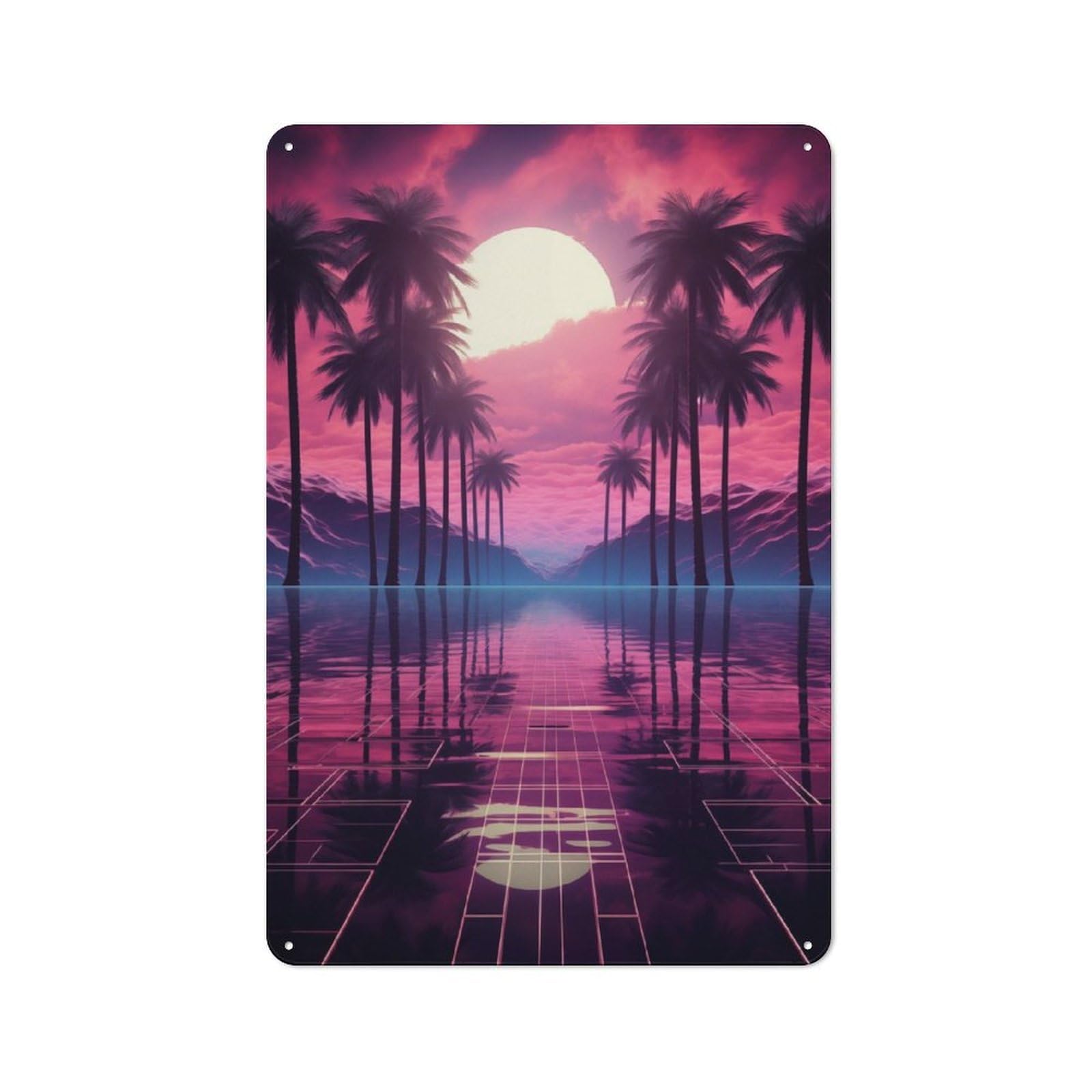 Junmoney Synthwave Sunset Serenade Vintage Decorative Tin Sign 30X20cm Featuring Retro Room Decor For Bedroom, Office, Home Bar Or Dining Room