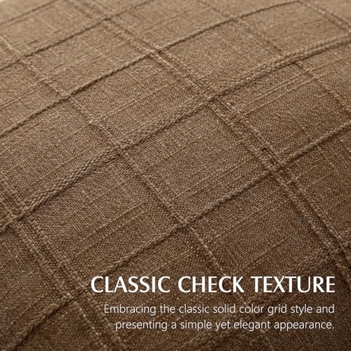 Image of Foindtower Set of 1 Decorative Linen Check Throw Pillow Cover Neutral Long Body Lumbar Cushion Cover Farmhouse Vintage Boho Home Decor for Sofa Chair Couch Bedroom Living Room,14x36 Inch,Brown Hazel