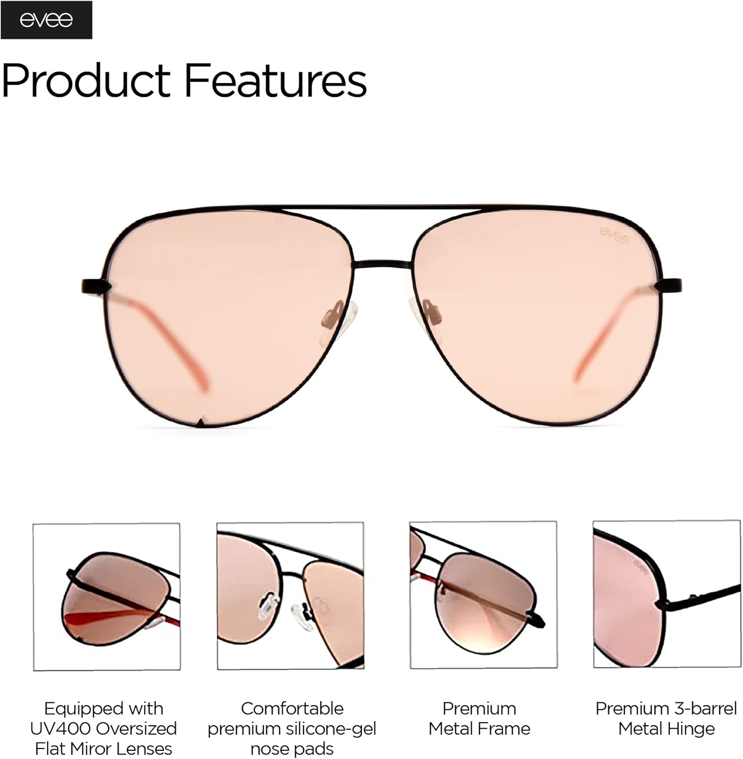 EVEE Fashionable Metal Aviator Sunglasses with Oversize Flat Reflective Mirror Lenses (GEMINI)