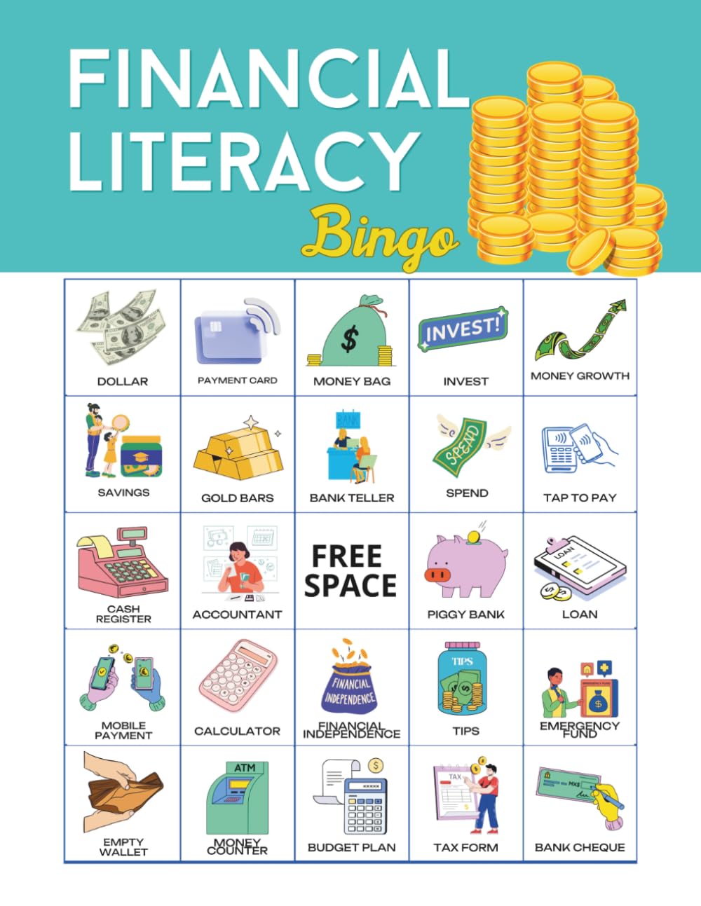 Financial Literacy Bingo: 32-Player Money Management Themed Games for Personal Finance Education, Homeschool Resources, Classroom Lessons, Money Games
