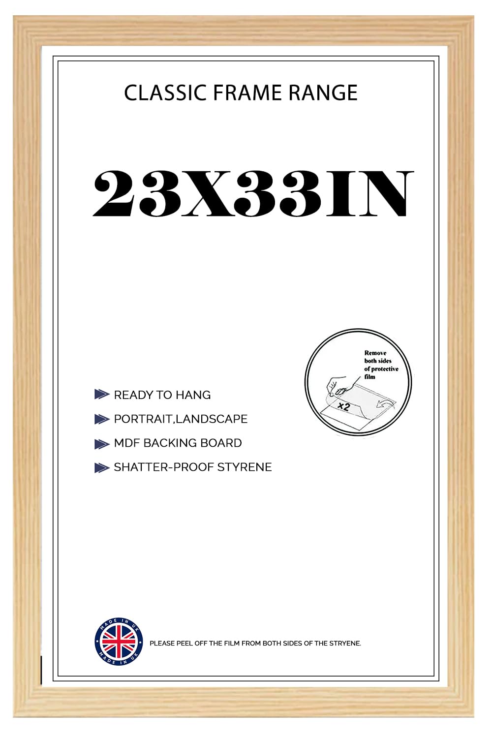 Flat Pine Poster Frame 23x33'' Lightweight Vertical & Horizontal Shatter-Proof Acrylic HD Clear Front Wall Hanging Picture Frame