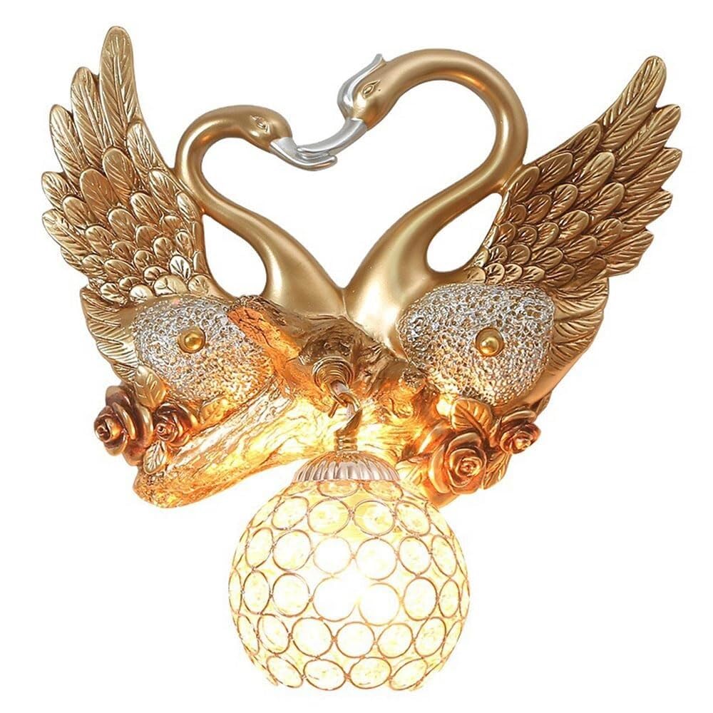 TONFON Swan Crystal Wall Light Modern Resin Wall Sconce Crystal Shade Heart Bedside Wall Mounted Lamp for Bedroom Living Room Study Room Dining Room Hallway Stairs Hall Restaurant