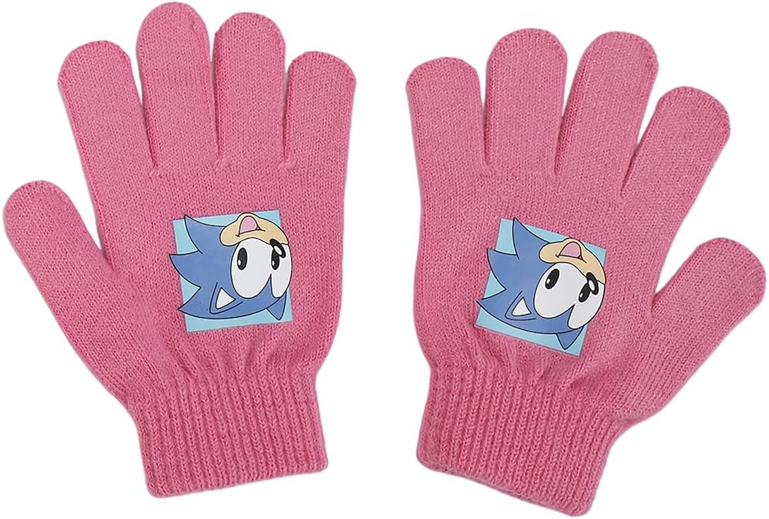 Sonic the Hedgehog Pink and White Youth Cuffed Beanie and Gloves Set