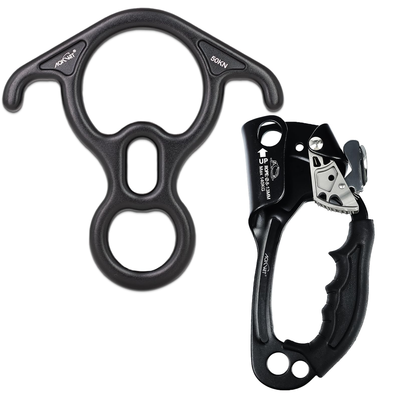 50KN Rescue Figure 8 Descender High Strength Aluminum Alloy Hand Ascender with Ergonomic Rubber Handle Strong Rappelling Gear Equipment for Rock Climbing Tree Arborist Rescue Mountaineering Caving