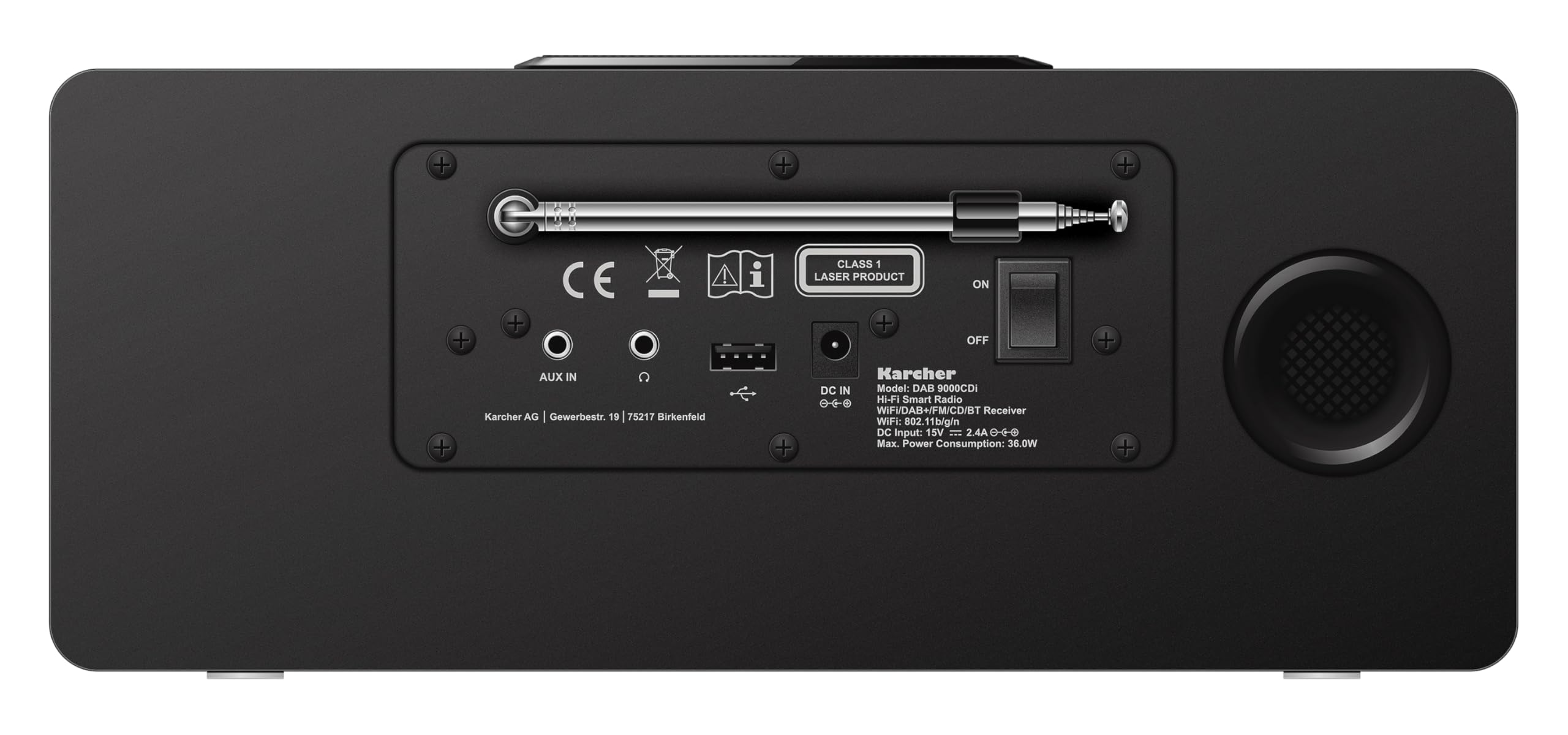 Karcher DAB 9000CDi Radio Internet z czytnikiem CD DAB+ UKW-RDS WLAN Bluetooth USB AUX-IN Podwójny budzik Subwoofer Czarny