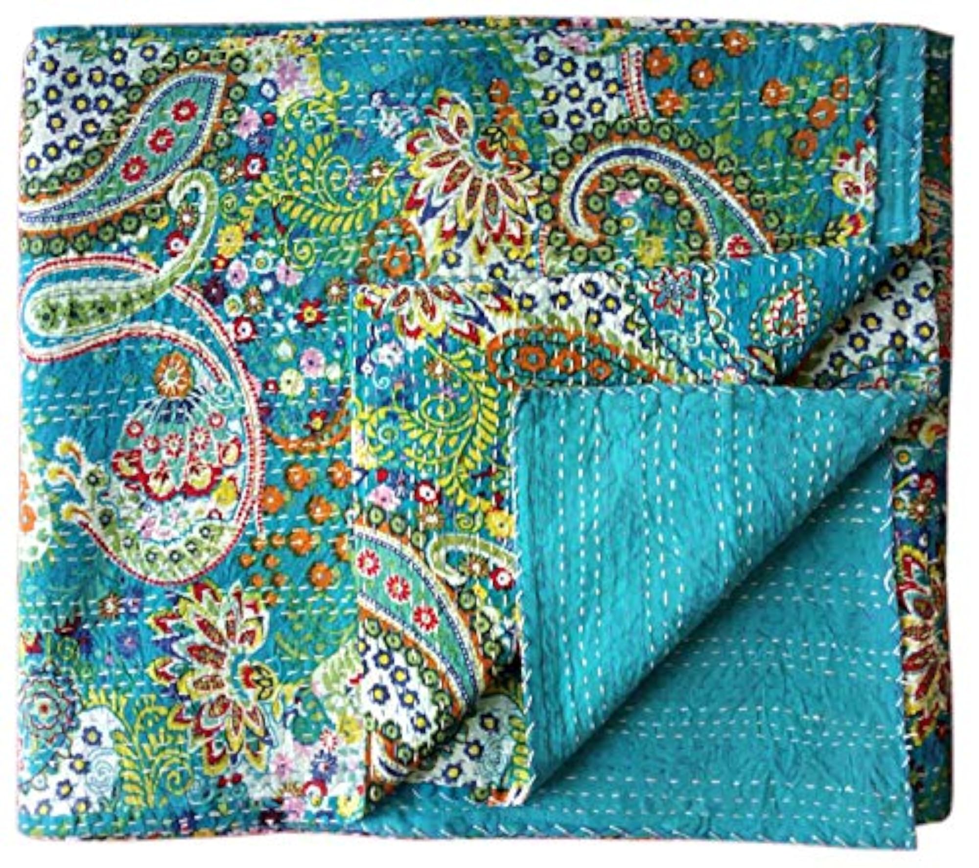 Rajasthani Handmade Cotton Kantha Quilt, Multicolour