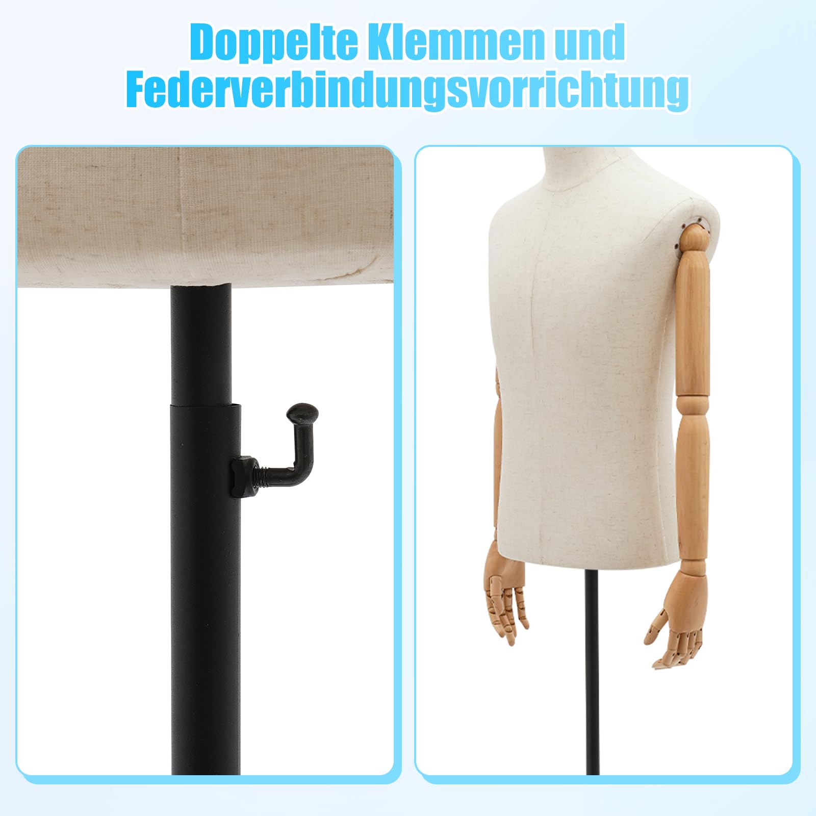 Expositor masculino, 135-193 cm de altura, soporte de metal, forma de torso para hombre, figura de busto, maniquí, forma ajustable para tiendas de ropa (negro, 135-193 cm)