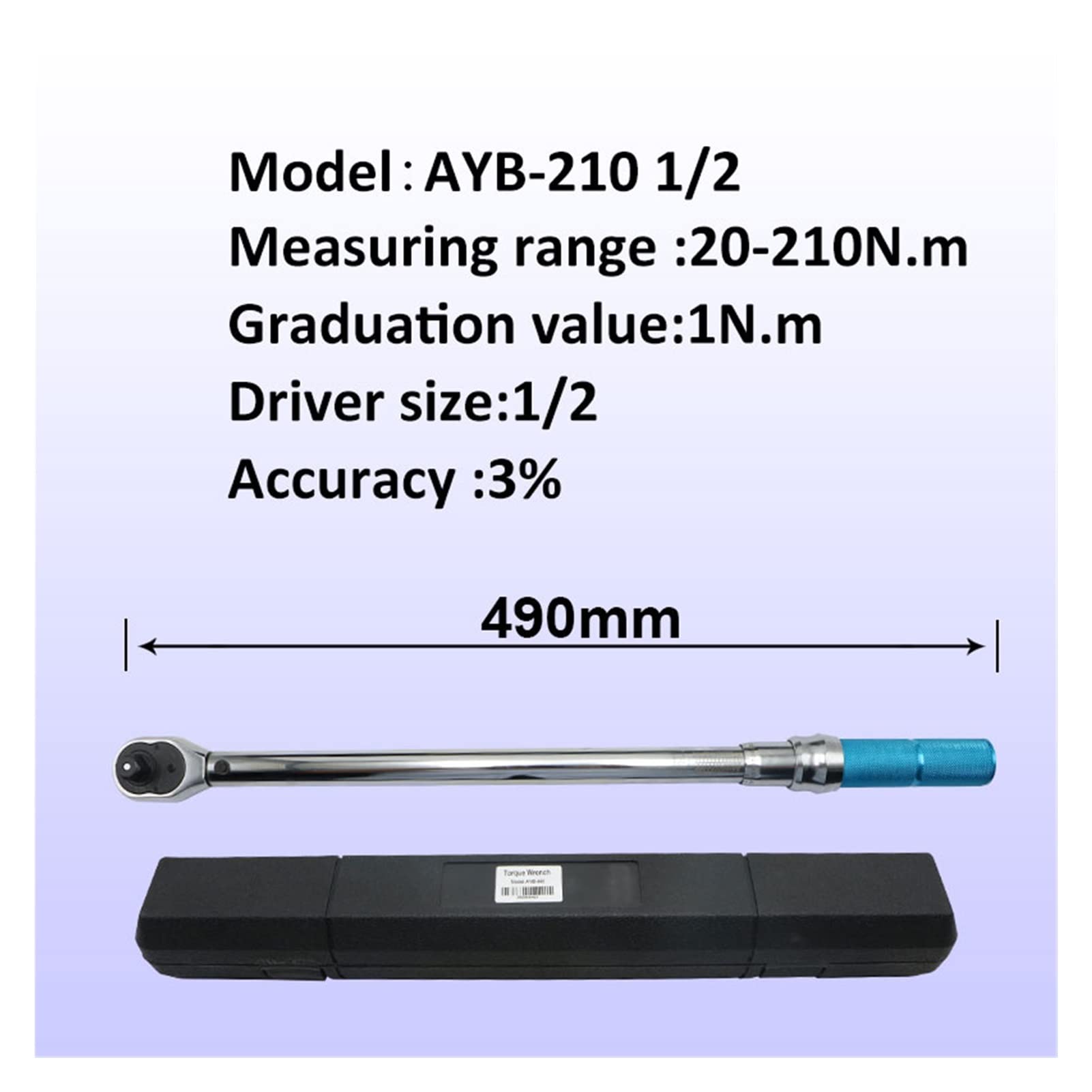MMHHHG Torque Adapter, Adjustable Wrench 1/2'' High Precision Torque Wrench 3% Accuracy Bicycle Hand Spanner Ratchet Wrench Tool(AYB-210)