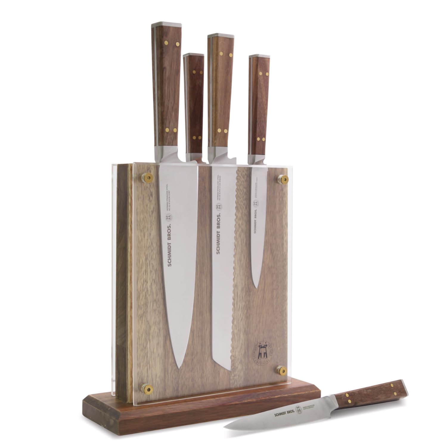 包丁セット ステンレス ＢＩＬＬ．Ｆ 5本セット walnut wood Amazon.com: Brass and Walnut 6-piece Knife Block Set, High-Carbon
