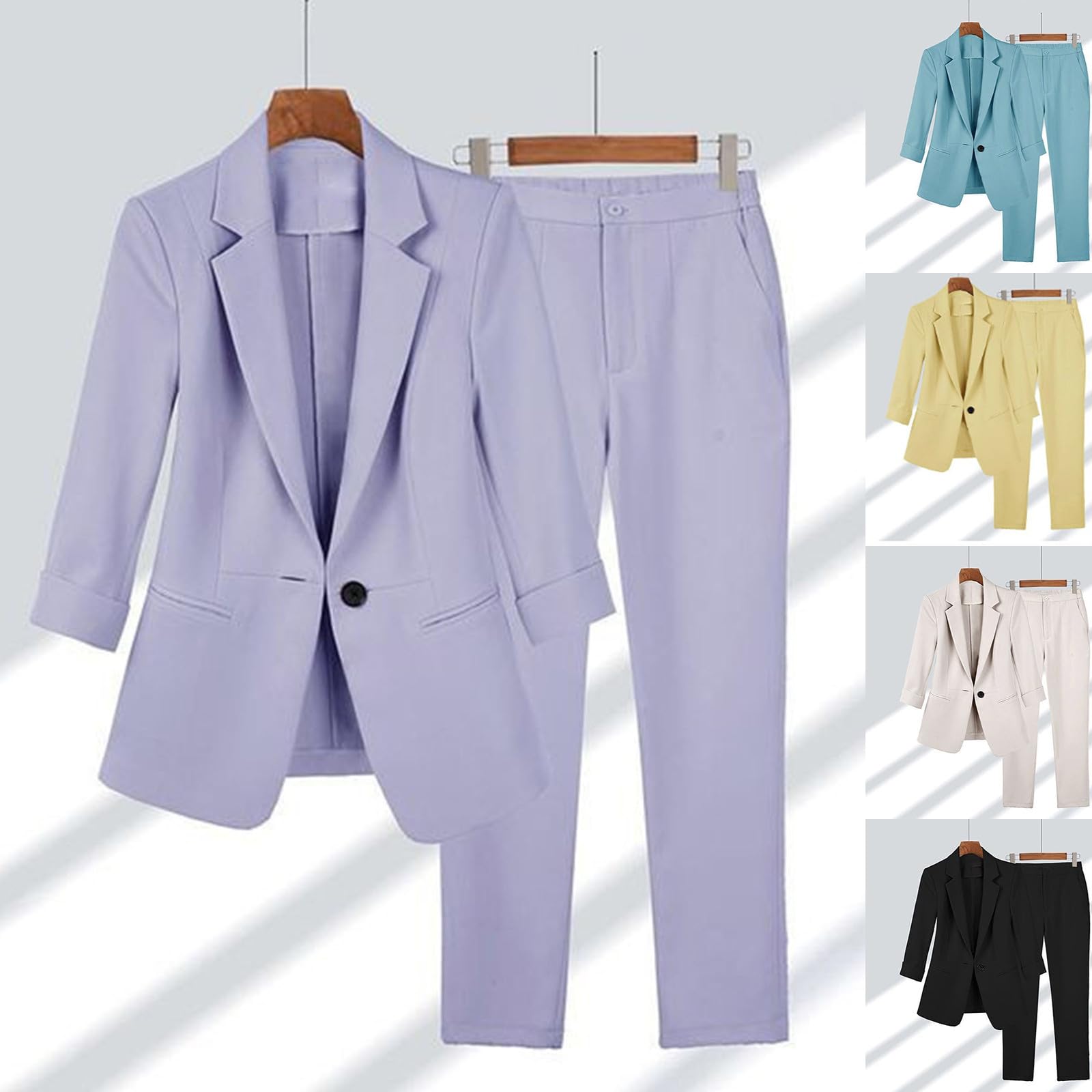 Traje elegante de 2 piezas para mujer, traje de muselina, traje de negocios, informal, juego de dos piezas, monocolor, manga larga, traje elástico, pantalones festivos, ajustados, para el tiempo libre