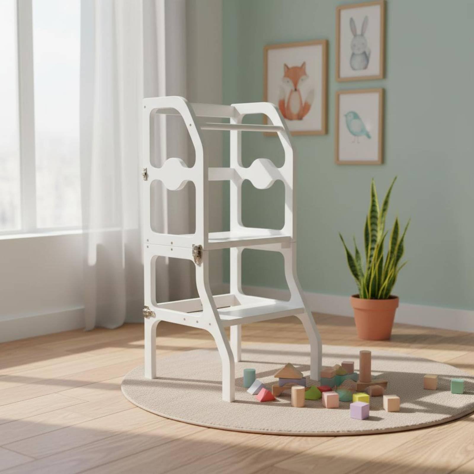 Kinder Lernturm Faltbarer Tritthocker Kinderstuhl Holz Lernhocker mit Klappfunktion Platzsparend Stabil für Alltägliche Aufgaben Am Waschbecken für Küche Badezimmer Heimgebrauch, Naturholz