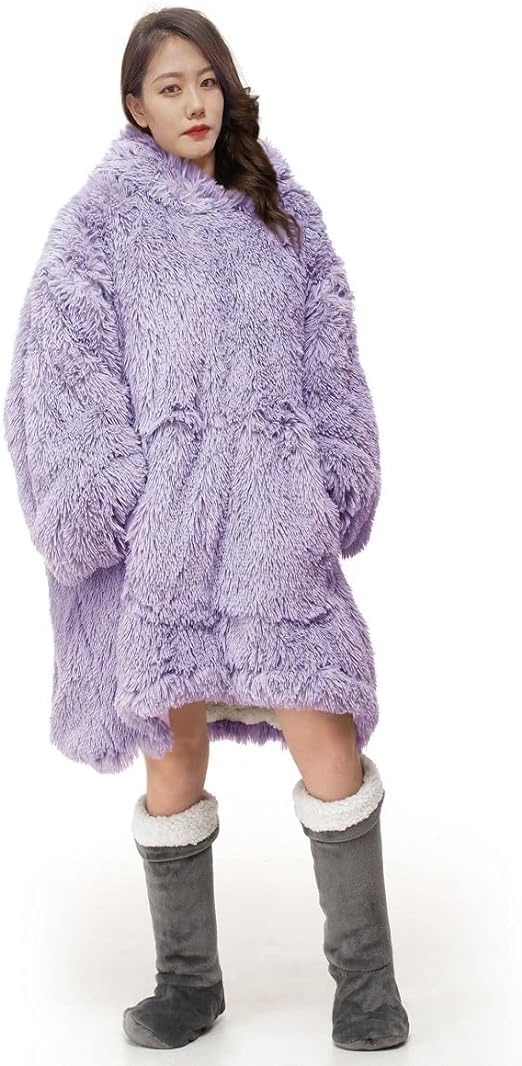 Nightzone Cuddles Lilac Oversized Wearable Blanket Hoodie, Teddy Fleece Fluffy Sherpa, Printed Hooded Sweatshirt Blanket Pullover, Giant Hooded (Cuddles Lilac)