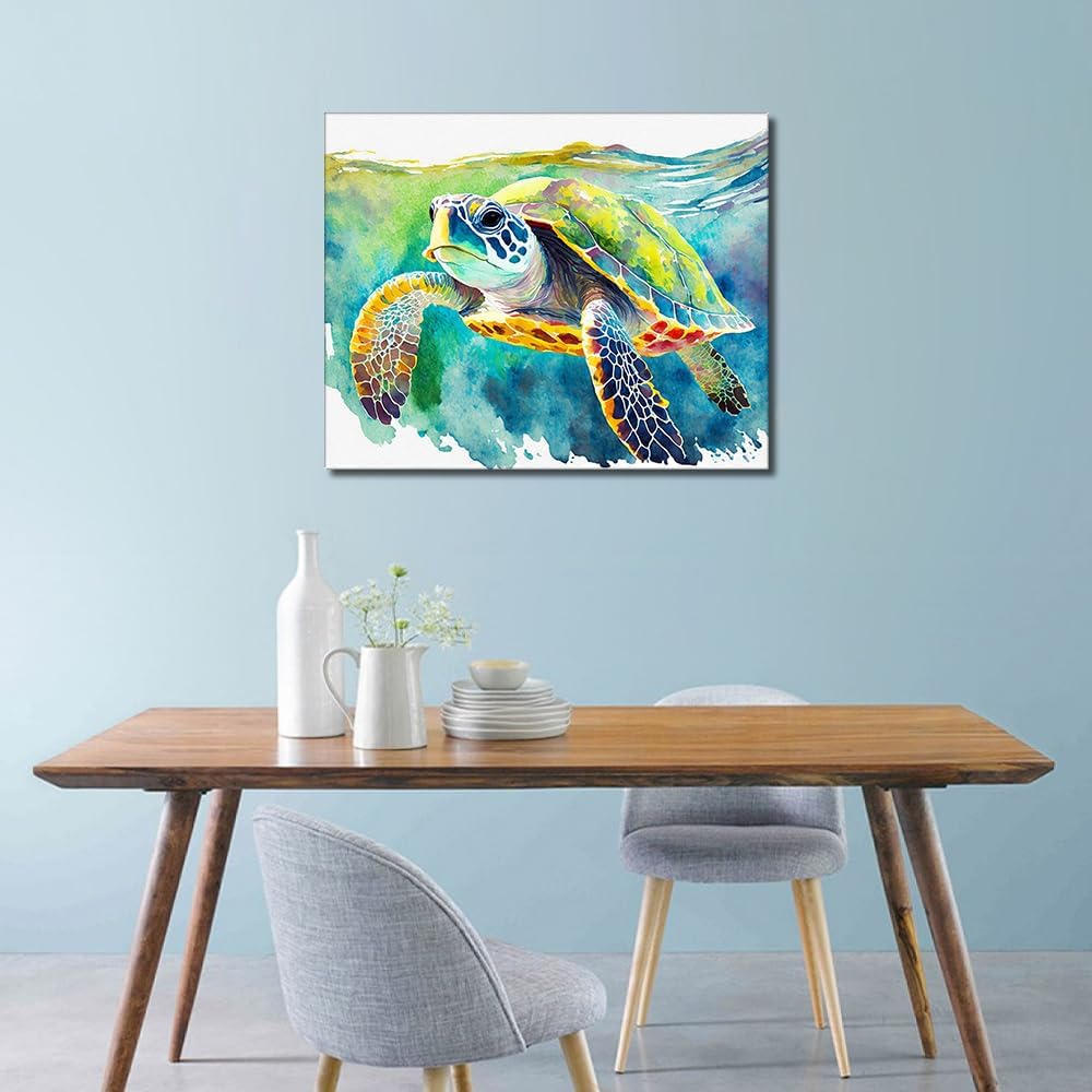 Sea Turtle Paint by Numbers Marine Organism Paint by Number for Adults Animals Paint by Numbers Kit for Adults Canvas Oil Painting Art Crafts for Wall Decoration Painting Kits 16x20 Inch (Frame)