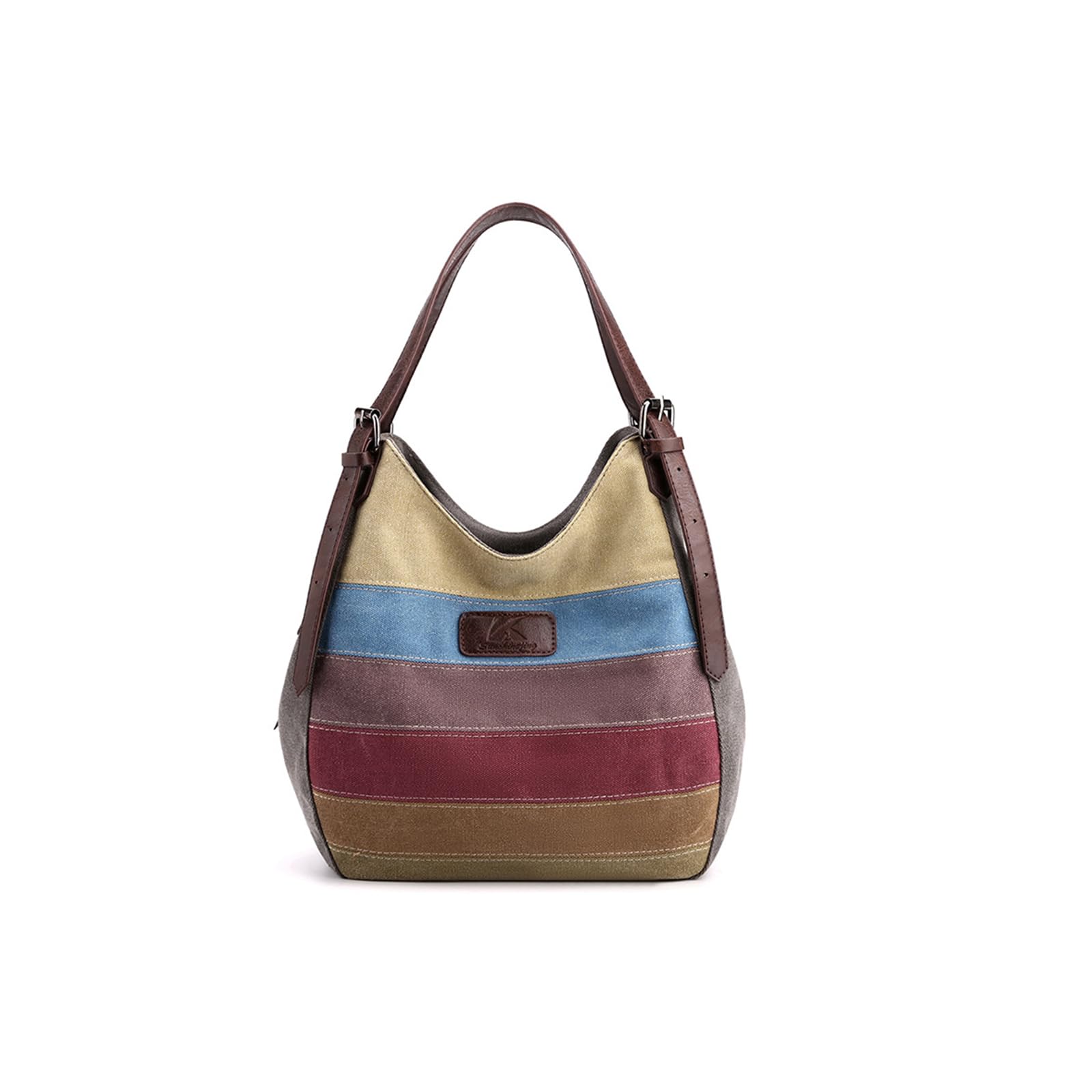 CORIOS Bolso de Hombro de Lona para Mujer Multicolor Rayas Bolso de Mano Gran Capacidad Bolsa Shopper Bolsa de Ociopara Ligero Bolso Tote para Citas Trabajo Viajes Compras Gris