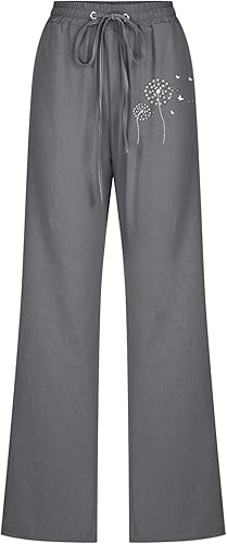 Miniatura 3 de LFKERWMG Women Casual Summer Loose Drawstring Elastic High Waist Comfy Trousers Straight Leg Long Pant