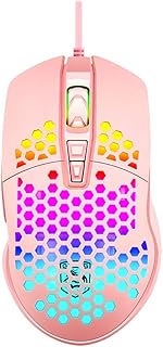 UrChoiceLtd G11 Gaming Mouse, RGB Backlit USB Gaming Mice & 7 Buttons Programmable Driver, Gaming IC Chip 6400DPI, Ergonomic Ultralight Honeycomb Shell for PC Gamers Laptop Computer (Pink)