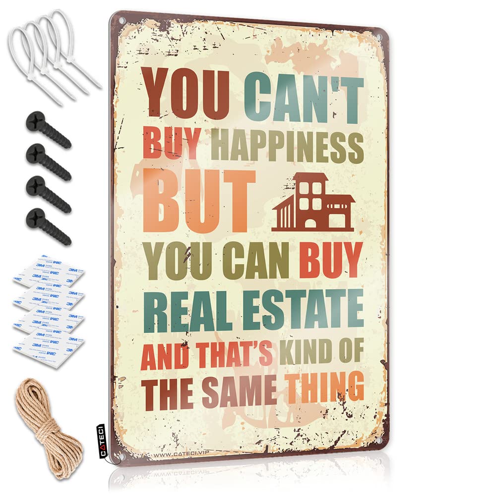 STWNVOITV Tin Metal Bar Signs You Can'T Buy Happiness But Can Real Estate Sign Pool Zone Tin Sign Tin Wall Decor(30X40CM)