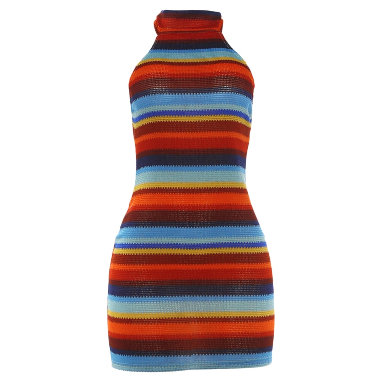 Veslyn dress Elegant Women D Halter Knit Mini Color Contrast Sleeveless Backless Bodycon Summer Club Party Dress-red-l