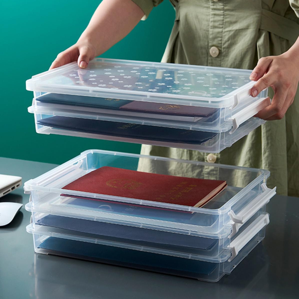 Ipetboom Scatola Trasparente per Documenti in Plastica Pp Multistrato, Resistente All'acqua e Portatile, Organizer per Ufficio e Soggiorno per Riviste e Fogli