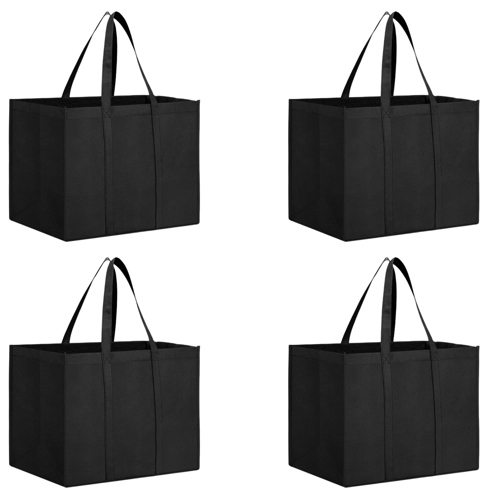 4 Pcs Black Reusable Shopping Bags, Large Durable Grocery Bags with Handles | Foldable & Washable Tote Bags | Stands Upright with Reinforced Base for Supermarket, Picnic, Camping & Daily Use​