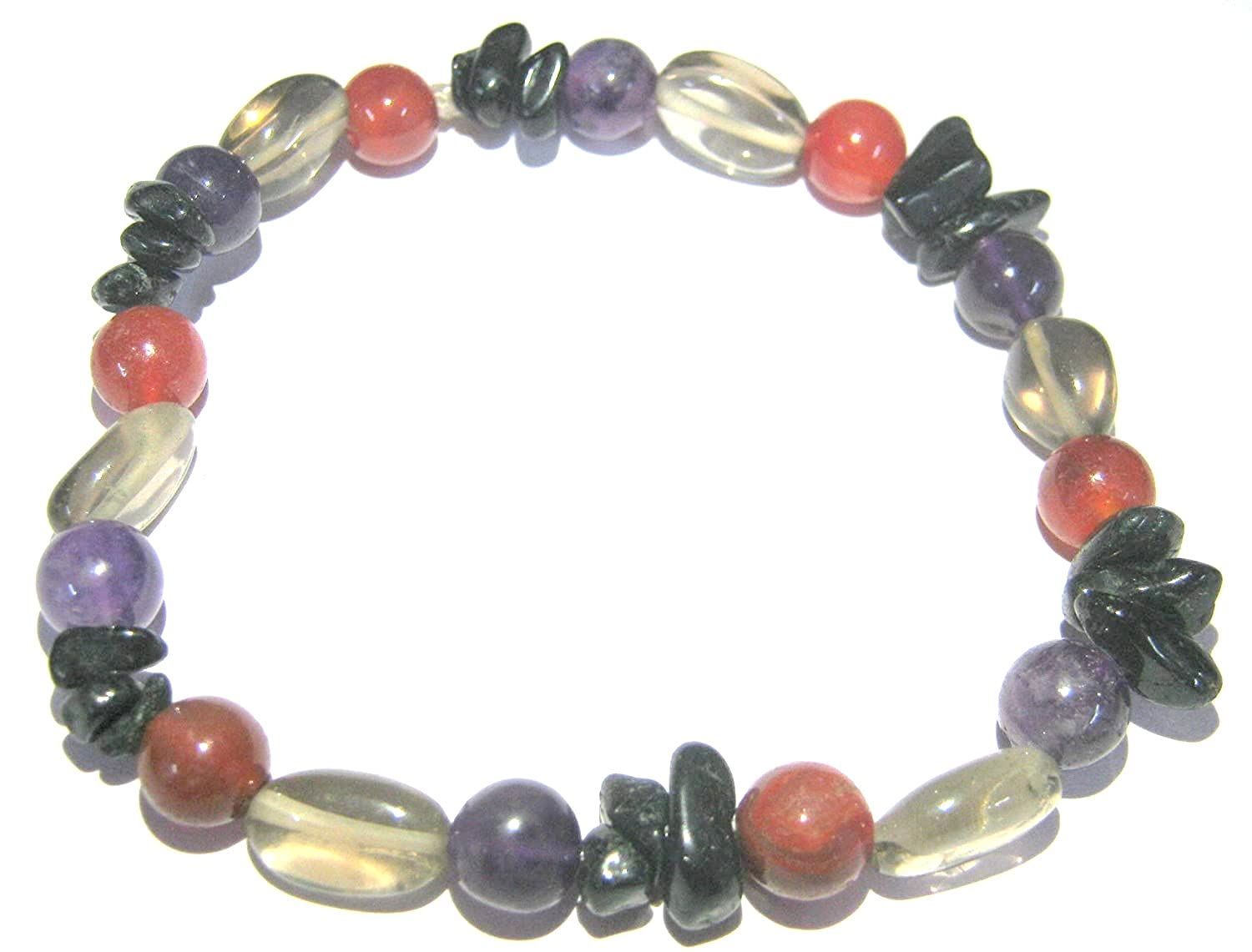 CRYSTALMIRACLE Crystal Miracle Amethyst Black Tourmaline Carnelian Smokey Quartz Stretch Bracelet Crystal Healing Fashion Jewelry Gift