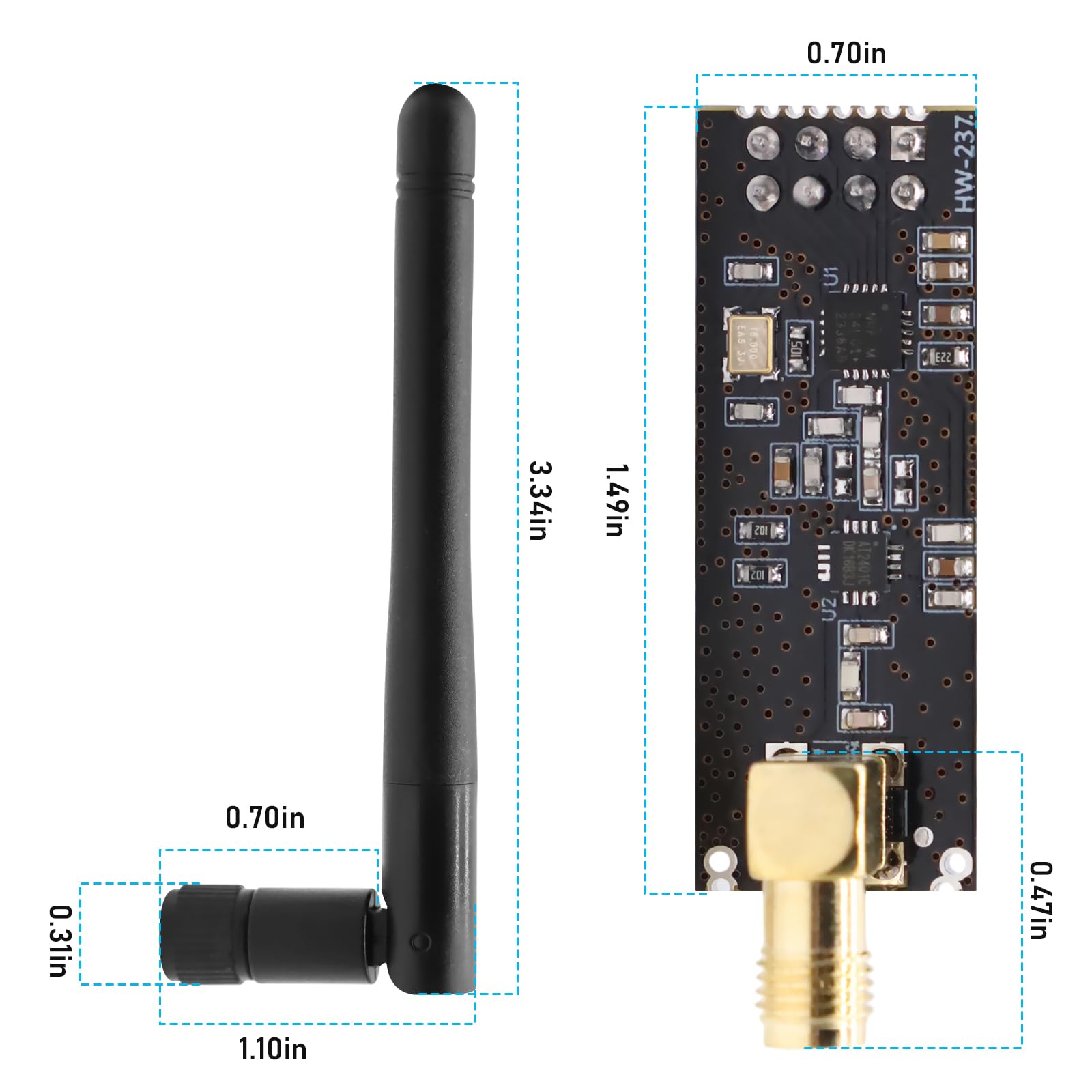 NRF24L01+PA+LNA Module RF avec antenne SMA, émetteur-récepteur sans Fil 2,4 GHz, Compatible avec Arduino et Raspberry Pi, portée Jusqu’à 1100 m(3PCS)