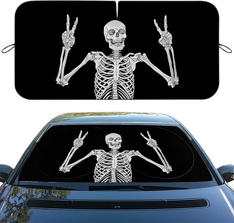 Funny Skull Car Windshield Sunshade Folding Human Skeleton Black Heatshield Front Window Car Sun Shade Windshield Rays Sun Shade Visor Protector for Car Sedan Truck SUV Accessories 59