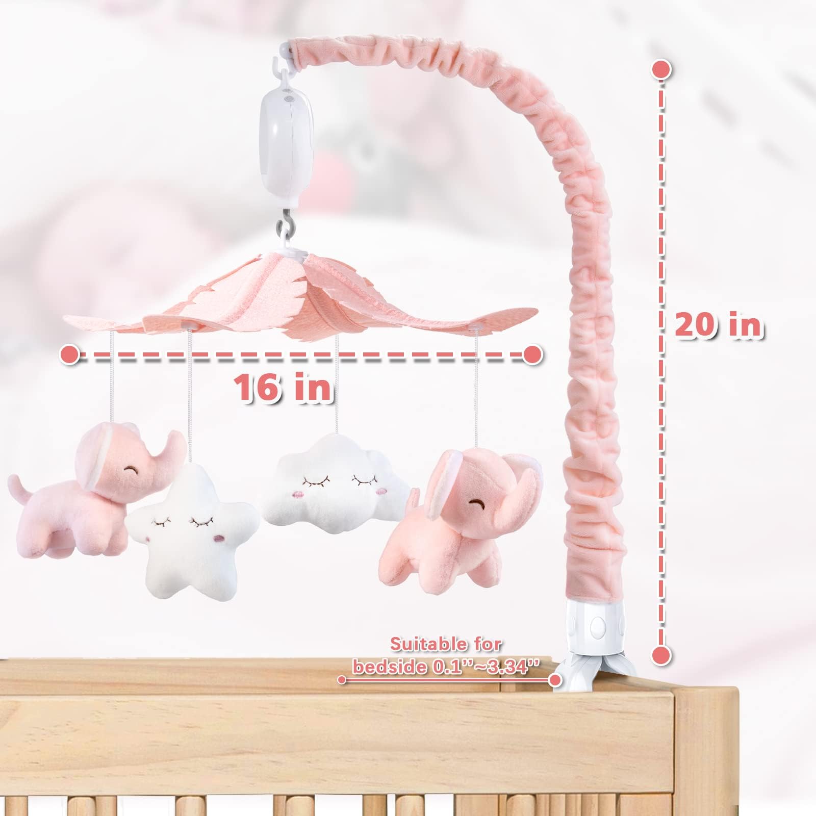 Mobile for Crib, Baby Cots Mobile with Music, 15.75 x 9.84 x