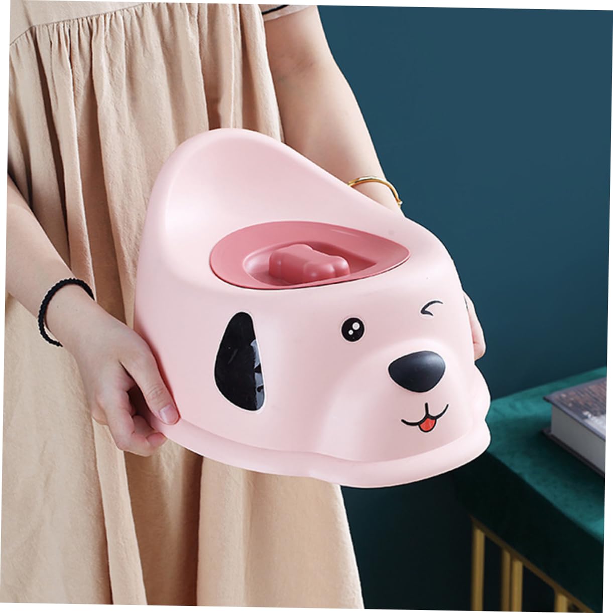 Vasino per Bambini con Coperchio, Wc Portatile in Pp per Addestramento | Guardia Anti-spruzzi, Design Cartone con Motivo Cucciolo, Uso Domestico per Neonati e Ragazzi