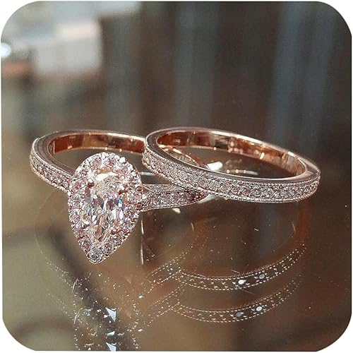 Juego de 2 piezas de joyería de alto lujo, oro rosa de 18 quilates, diamantes completos, brillantes, AAA, corte en pera, lágrima, circonita cúbica,