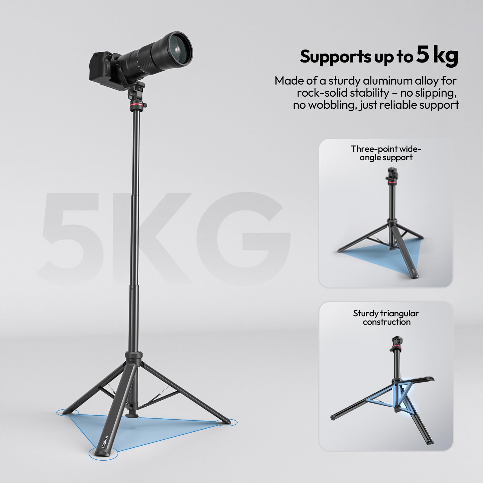 ULANZI MT-80 Ausziehbares Stativ Aluminium, 213cm Lichtstativ tragbares verstellbares mit 1/4" Schraube, 360° Kugelkopf mit Verstärkte Bodennagellöcher, Handy stativ für Kamera, Videolicht, Smartphone