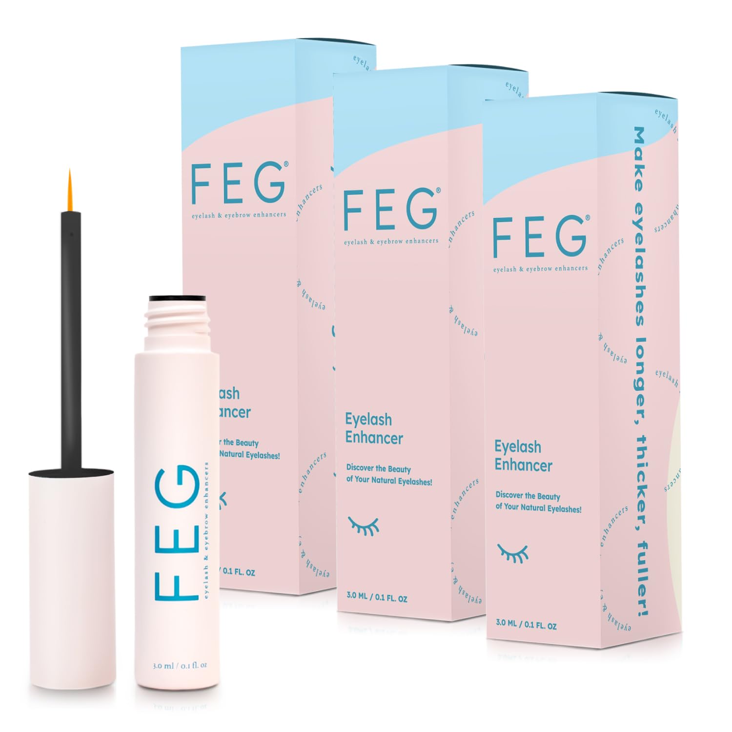FEGEyelash Enhancer Rapid Eyelash Growth Serum with Natural Ingredients | Lash Serum for Growing Naturally Thick, Full, and Long Eyelashes | Stimulates Natural Eyelash Growth | 3-Pack of 3ml Tubes