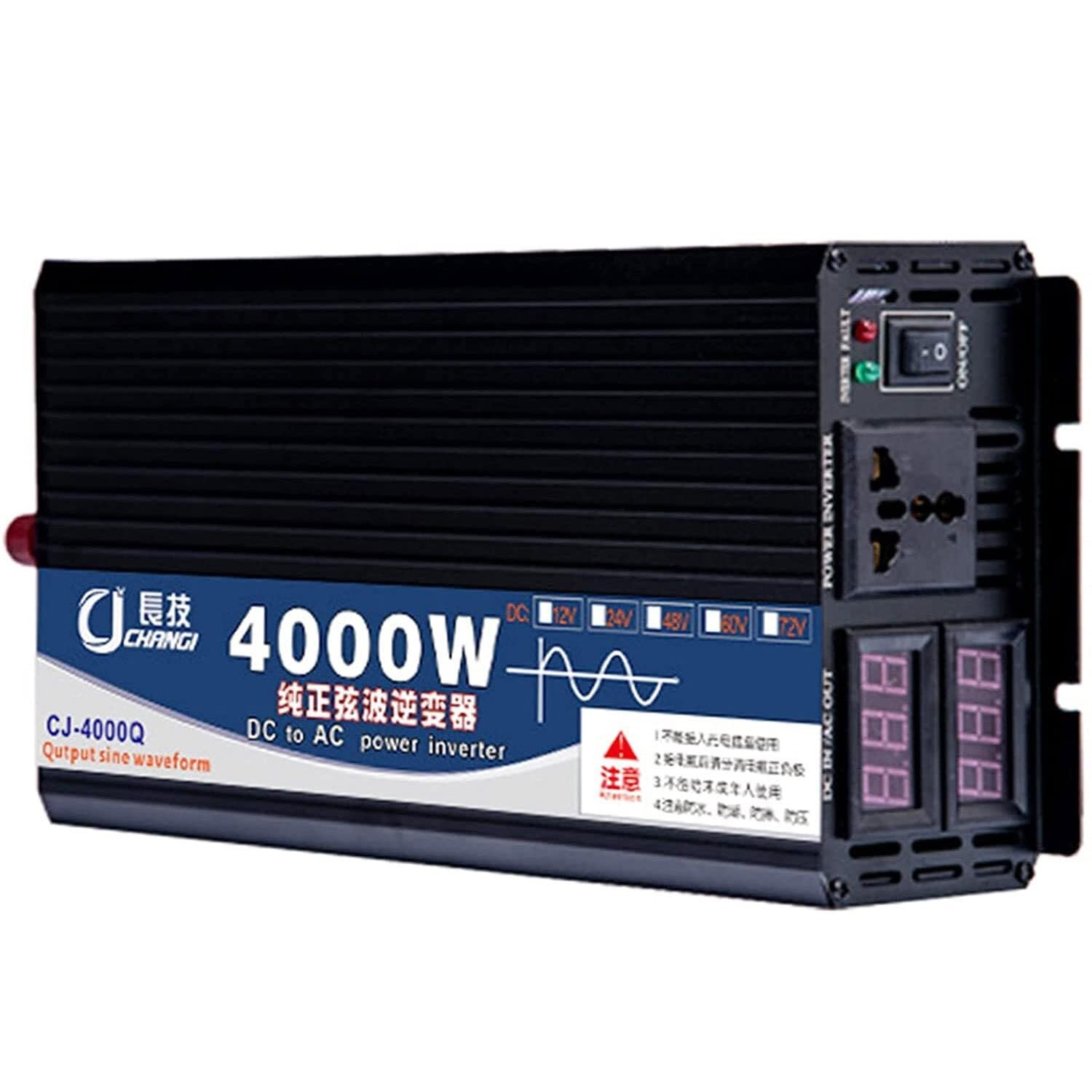 NVSFZGIYG Power Inverter Pure Sine Wave Car Converter 3000W 4000W 5000W DC 12V 24V 48V 60V to AC 110V 220V with Digital(12Vto220V,4000W)