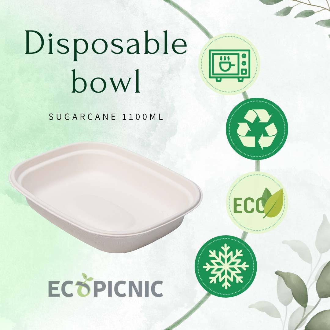 Cuencos de Caña de Azúcar 300 Unidades 1100 ml | Bols biodegradables Desechables para sopas, ensaladas y Alimentos, Ideales para Catering, Fiestas y Comida para Llevar