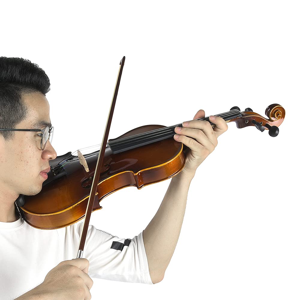 RiToEasysports Violín para Principiantes, Violín Retro de Madera de Arce, Kit de de Tamaño Completo con Caja de Resina de Cuerda para Principiantes, Adultos, Estudiantes (AV-04 brillante 4/4)