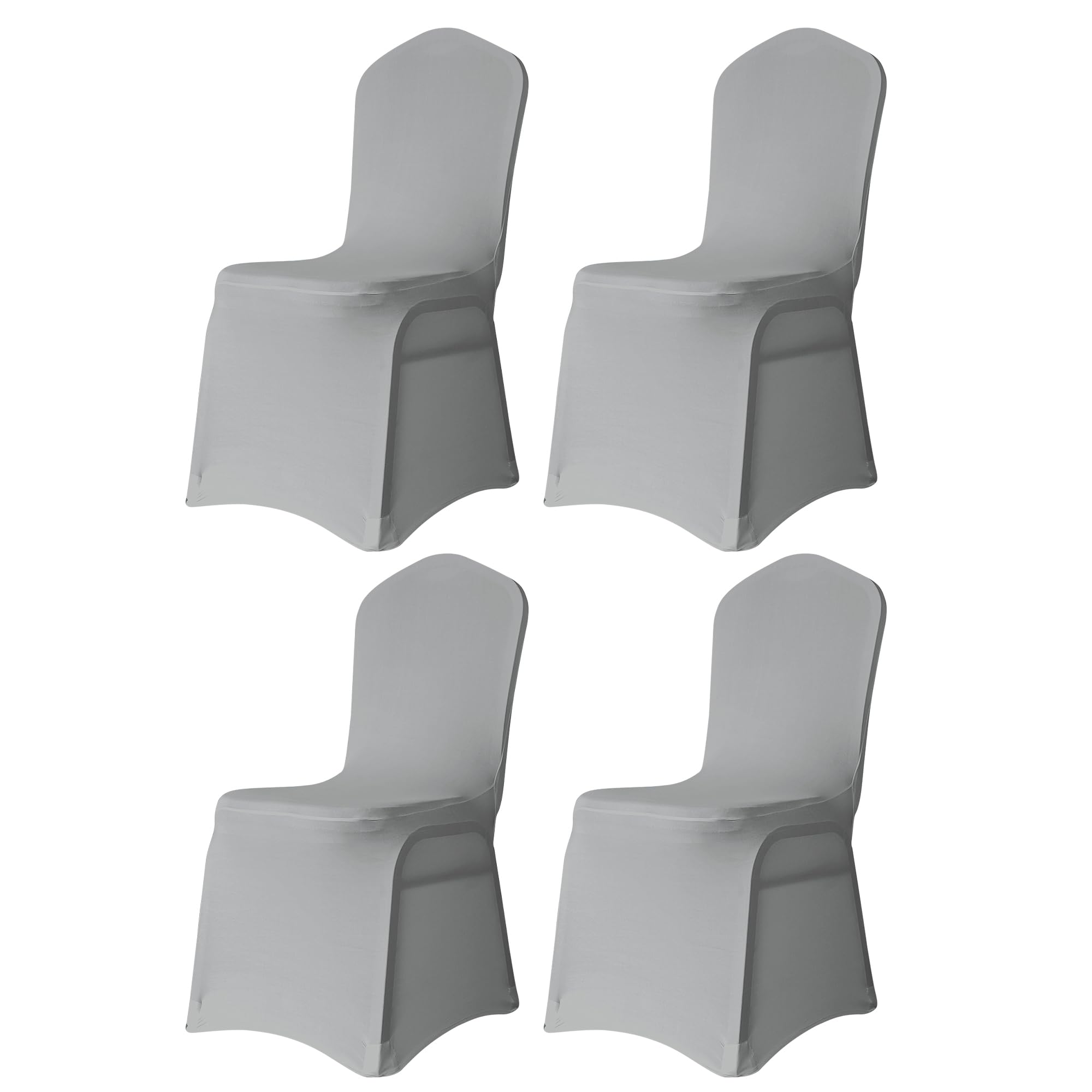 Trimming Shop Chair Cover Spandex Polyester Stretch Fabric Front Flat Dining Slipcovers Washable & Removable Wedding Chair Covers for Banquets Ceremony & Hotel Dinner (Silver, Pack of 4) โ image 1