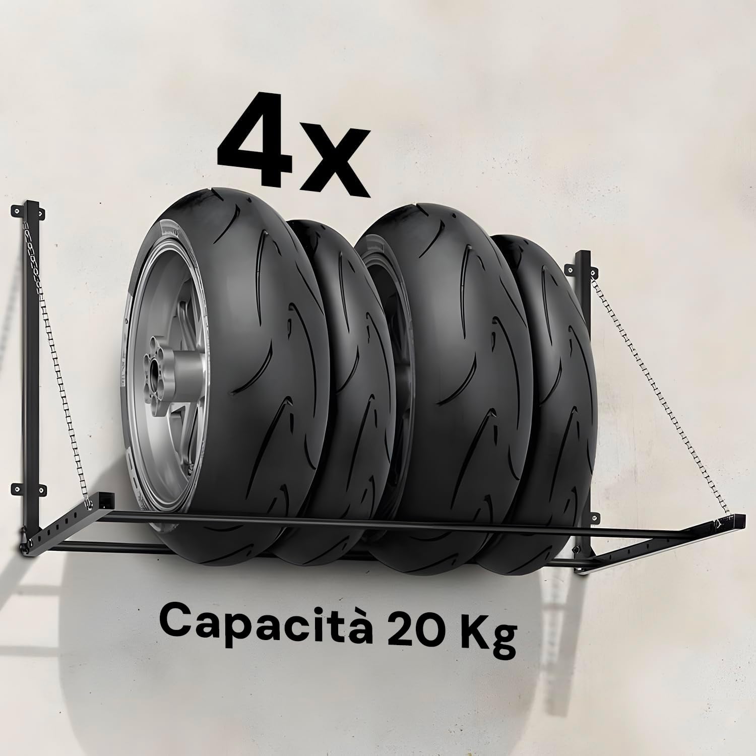 Avilia Mensola Porta Pneumatici Telescopica Salvaspazio da Parete 90x130cm - Ideale per Garage o Officine con una Robusta Struttura in Acciaio Sostiene Fino a 4 Pneumatici - Facile da Montare